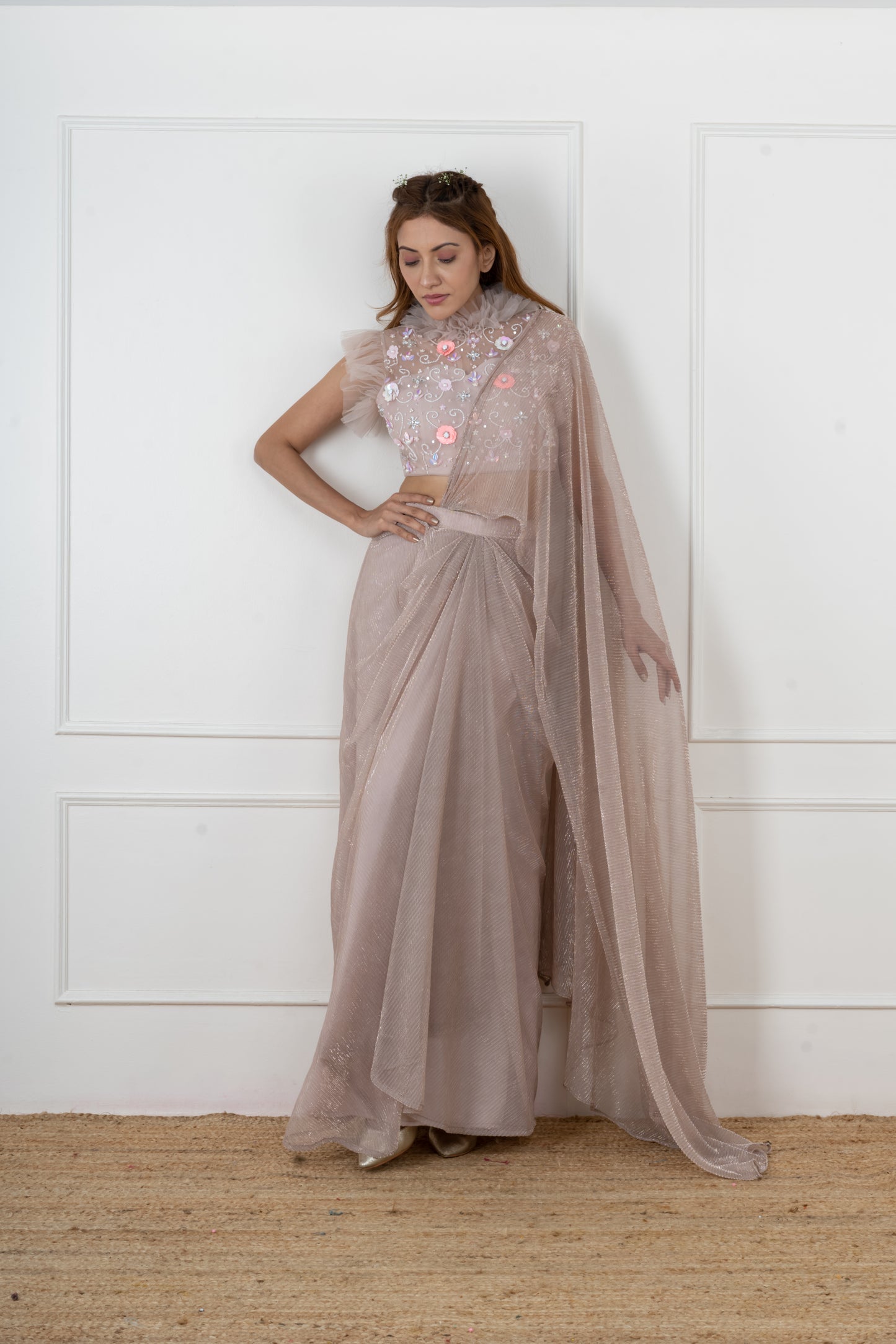Nude pink Draped saree