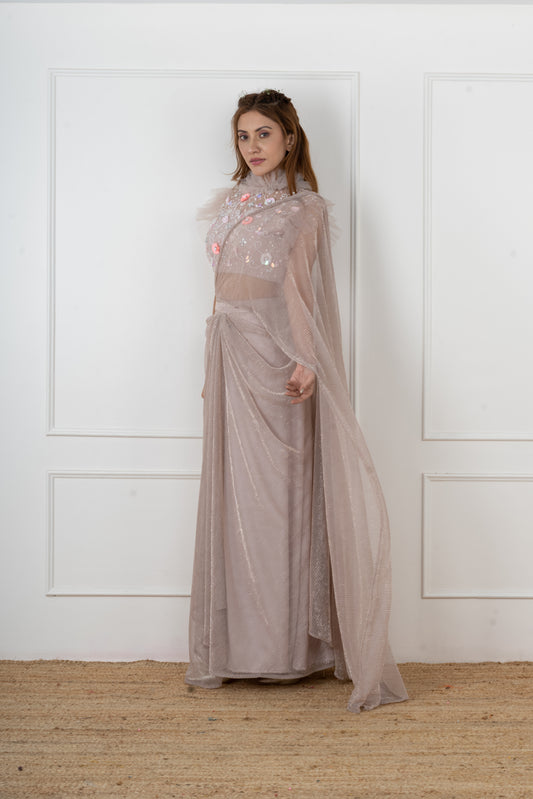 Nude pink Draped saree