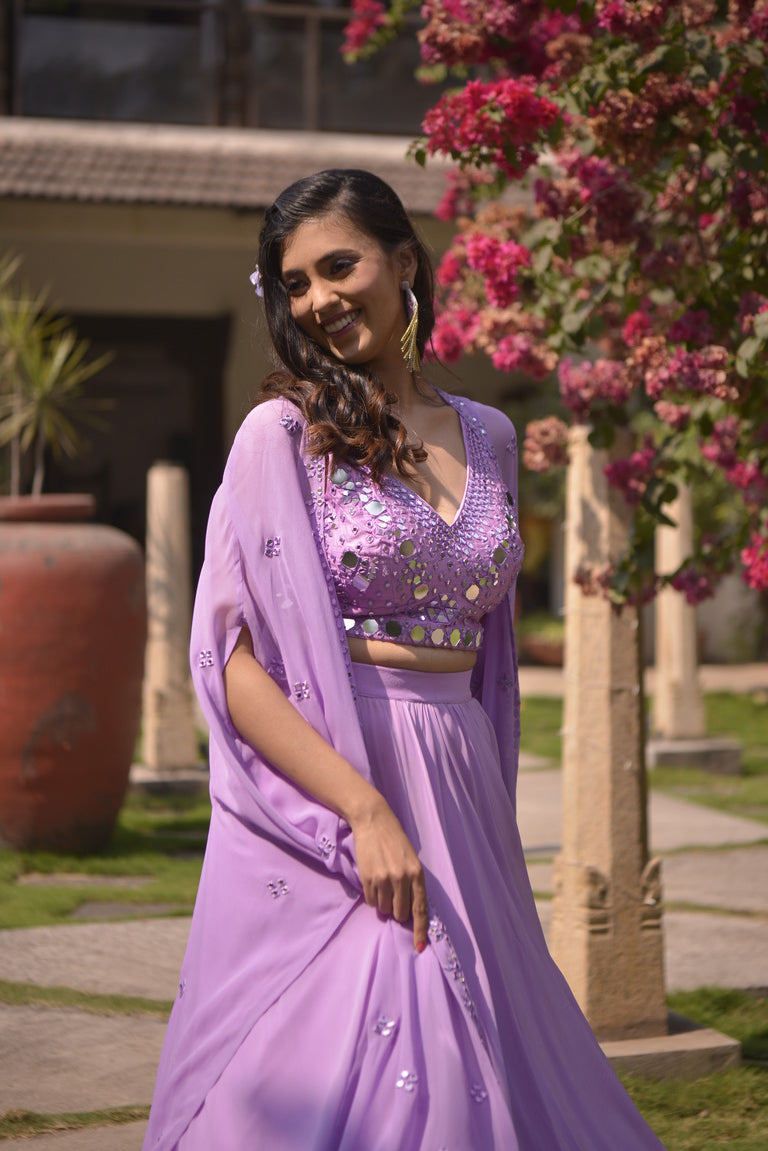 MIRROR EMBLISHED LILAC LEHENGA SET